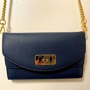 Michael Kors Karson Wallet Clutch Leather Navy Crossbody New